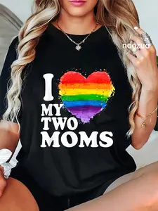100% Cotton Unisex I Love My Two Moms T-Shirt LGBT Gay Lesbian T-Shirt