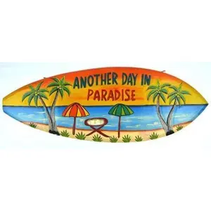 Hand Carved Wooden ANOTHER DAY IN PARADISE Cocktails Drinking BEACH Surfboard Sign