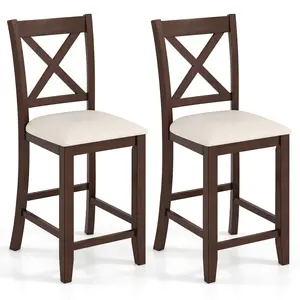 COSTWAY - Modern Farmhouse Counter Height Stools with Footrest and Cushion-Walnut