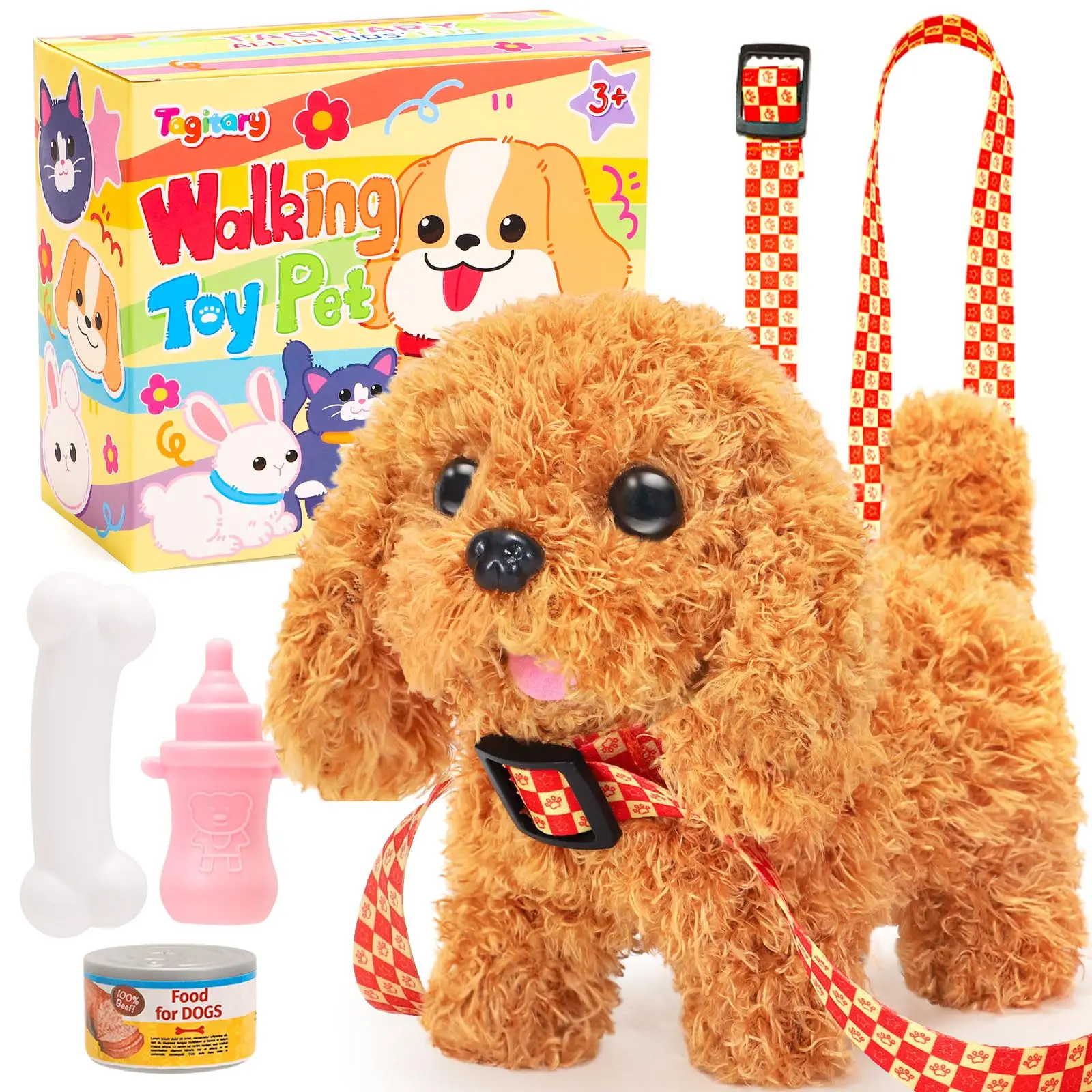 Plush Toys Puppy Electronic Toy Dogs That Walk and Bark,Tail Wagging Fake Dog Interactive Dog Toy for Kids with Leash,Easter Valentines Day Christmas