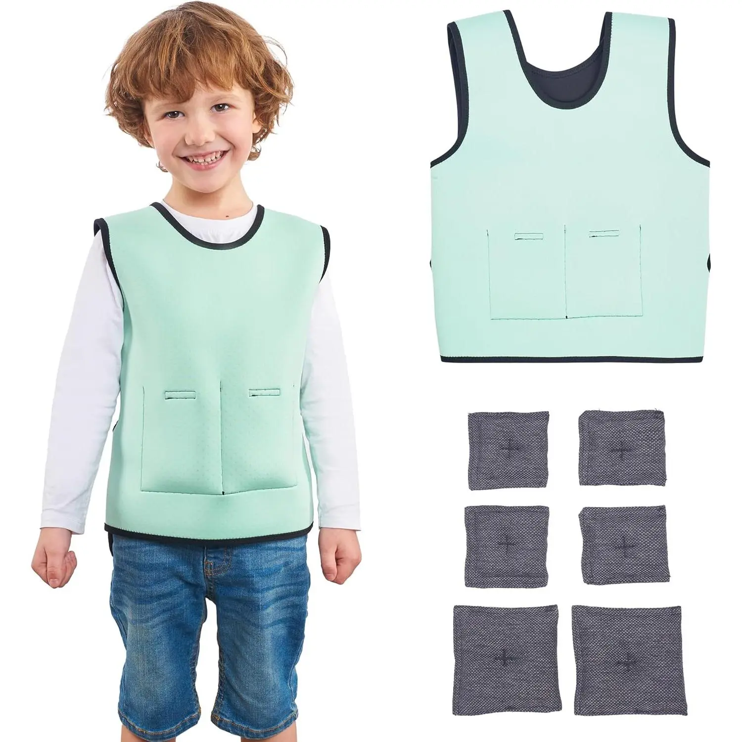 Weighted Vest for Kids |     Provide Deep Pressure Comfort |     Tools for Kids |     Autism Sensory Clothing |     Adjustable Weighted Vest |     Weighted Compression Vest (Green, Small)