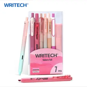 Writech Pink Gel Pens Journaling Highlighters Set - 4 Color Combination - 0.5mm & 0.7mm Retractable Pens with Fine Point & Black Ink - 7ct