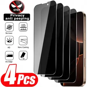 4-Pack Privacy Screen Protector Film for iPhone 13/14/15/16/17 Pro Max/plus, Tempered Glass, Accessories, Compatible with iPhone 14/15/16 Plus/e/17 Air