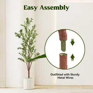 Artificial Olive Tree with Natural Bark Trunk, 7FT Faux Olive Plants for Indoor Outdoor Decor, Realistic Fake Olive Branch with Fruits, No Maintenance Required for Home Office Living Room Patio Porch Decoration