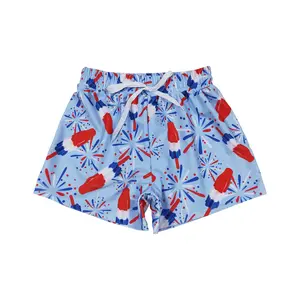 S0336-Cool Off in Style!  Firework Popsicle Blue Boys Swimming Trunks for the 4th of July