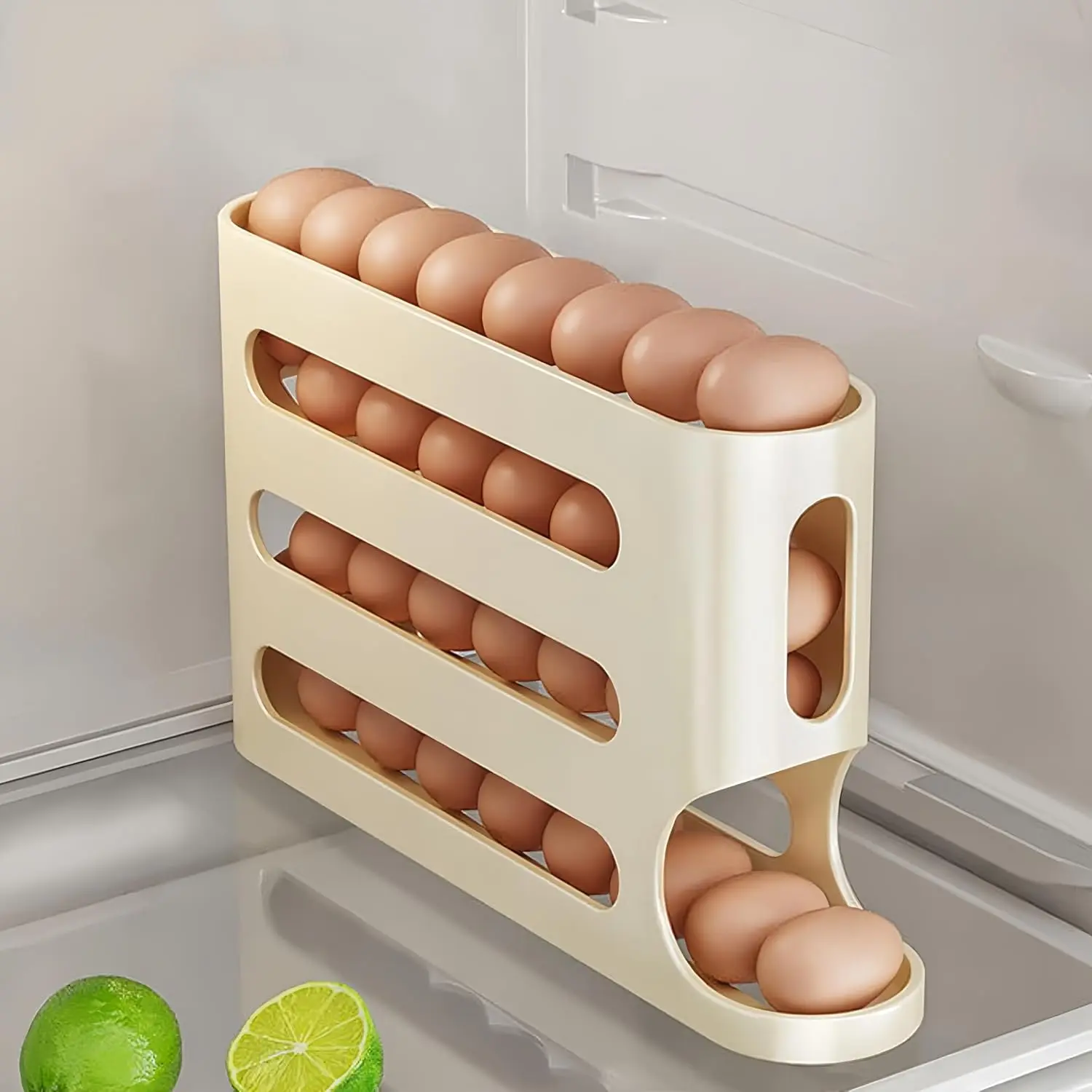 Egg Holder for Fridge, Egg container for refrigerator, Space-Saving Automatic Rolling Eggs Dispenser, 4 Tiers Fridge Egg Rack for Refrigerator Holds up to 30 pcs