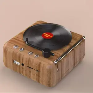 BKIBD Mini Bluetooth Speaker Portable Wireless Speaker with Vintage Record Player Design AUX IN/TF Card Playback Rechargeable