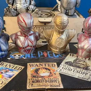 Power Ranger Bust Statues 3D Printed 6in Hand Painted Display for Office Desk Gaming Man Cave