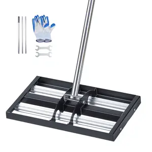 【DealsForYouDays】VEVOR Updated Lawn Leveling Rake with Roller, 17" x 10" Stainless Steel Lawn Leveler with 63.4" Adjustable Handle, Heavy Duty Yard Leveling Rake, Effort Saving Lawn Leveling Tool for Yard Golf Court
