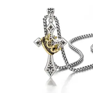 GleamJoy L Stainless Steel Crown Cross Necklace for Men and Women Faith Prayer Accessories Gift
