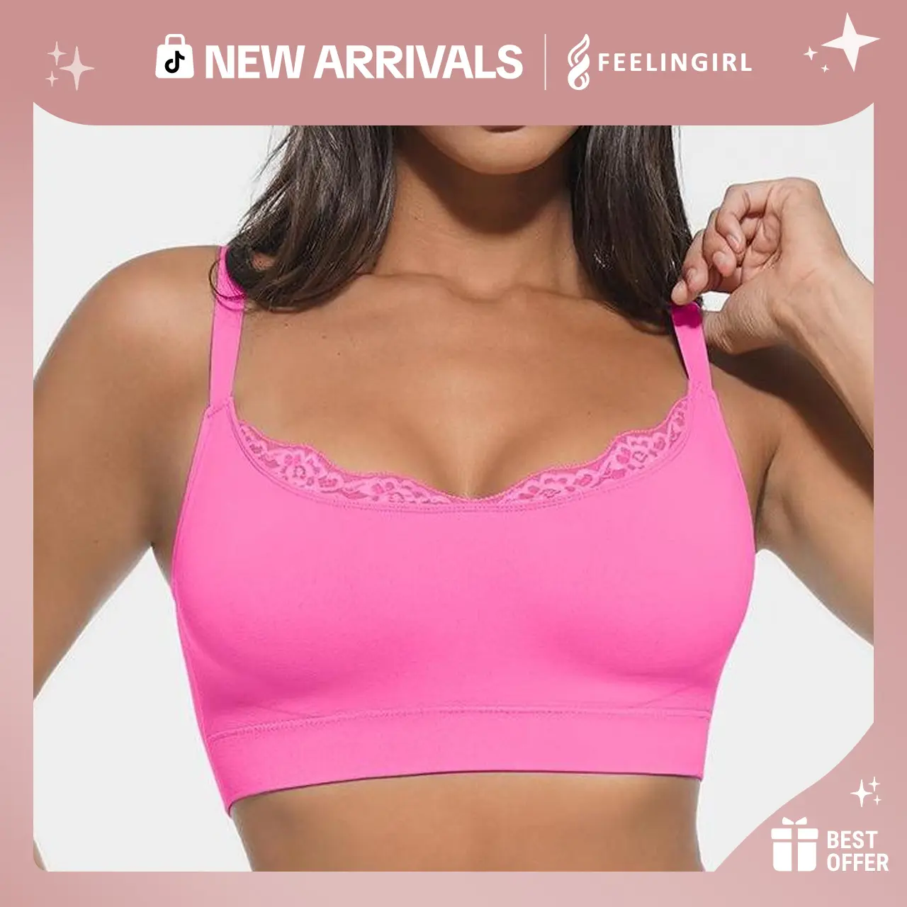 FeelinGirl Lace Trim U-Plunge Bralette Wireless Seamless Wireless Everyday Bras Comfortable newarrivals#SohoChic