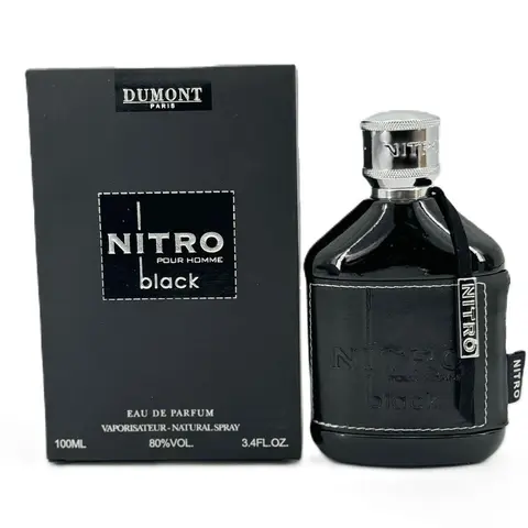 Dumont Paris Nitro Pour Homme Black Eau de Parfum - Men's 3.4 oz Regular Edition Single Item EDP Perfume Fragrance, Spicy Woody Amber Aromatic Scent with Chemical-Free Leather Musk, Fruity Notes, Long-Lasting Spray for Weddings
