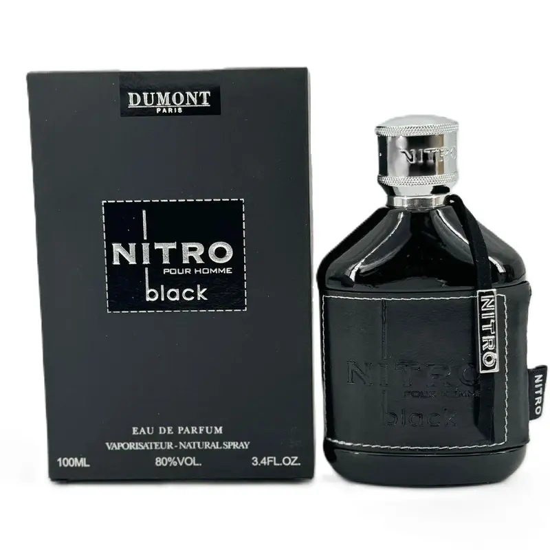 Dumont Paris Nitro Pour Homme Black Eau de Parfum - Men's 3.4 oz Regular Edition Single Item EDP Perfume Fragrance, Spicy Woody Amber Aromatic Scent with Chemical-Free Leather Musk, Fruity Notes, Long-Lasting Spray for Weddings