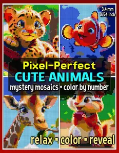 Pixel-Perfect Cute Animals Mystery Mosaics Color by Number: Pixel Art Coloring Book for Adults and Teens (Mystery Mosaic Coloring Books)