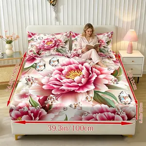 3-piece set of light luxury peony bed sheets, beautiful floral bedding set, bedroom, guest room, dormitory bedding decoration, 1 bed sheet+2 pillowcases, (coreless)