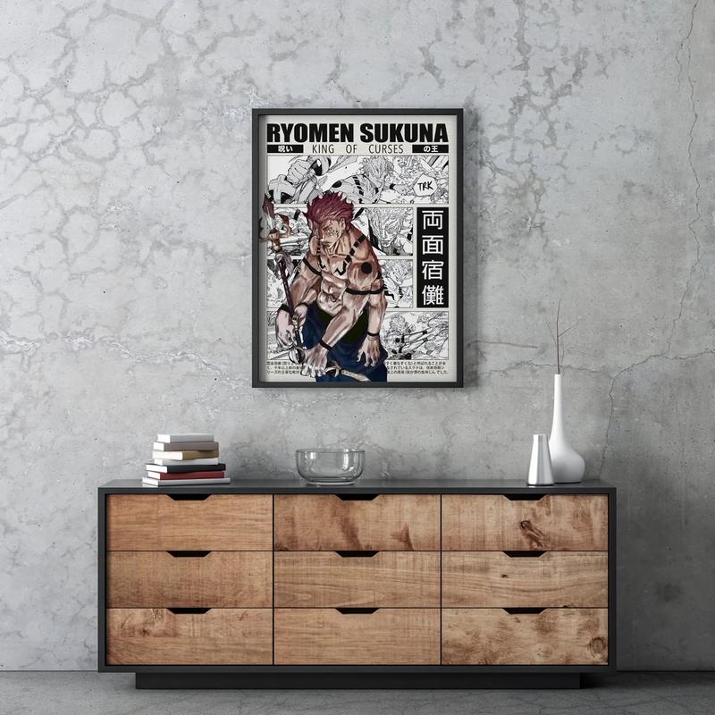 Sukuna Jujutsu Kaisen Anime Poster Art, JJK Ryomen Sukuna Manga Poster Wall Decor, Christmas Gift for Anime Fan Retro Minimalist Aesthetic