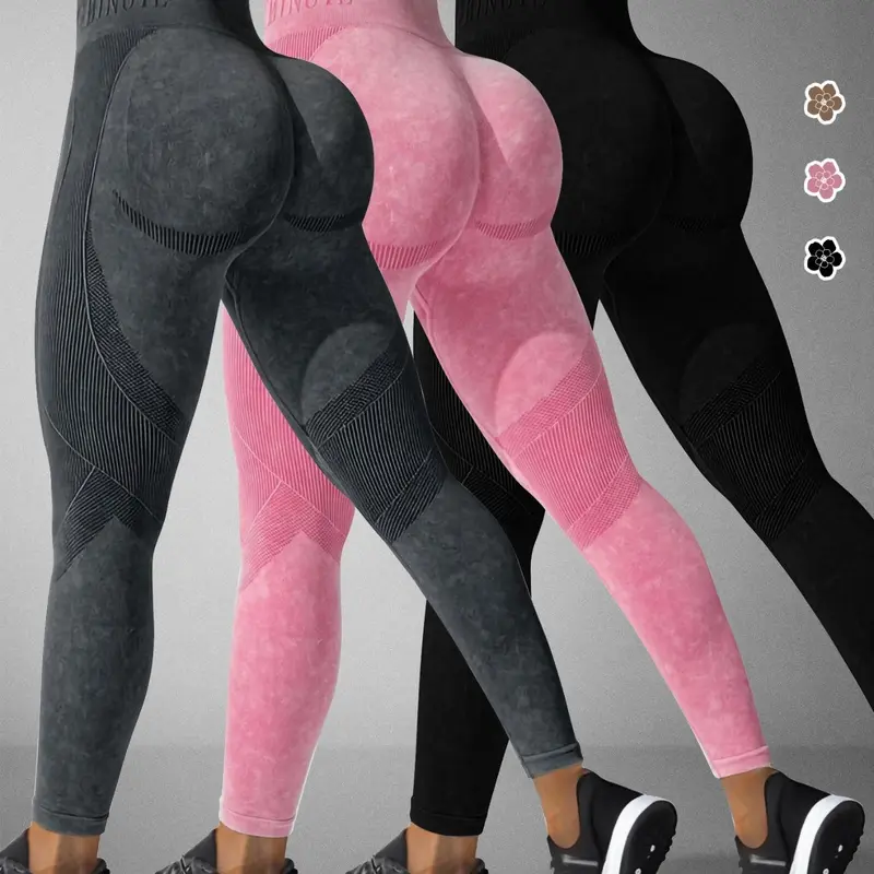 Women's Solid Washed Sporty Tight Pants, Skinny Yoga Bottoms, High Waist Butt Lifting, Quick-Dry Comfortable Gym Wear, All-Season Workout Pants, Athleisure Bottoms, High Waist Activewear, Fitness Apparel