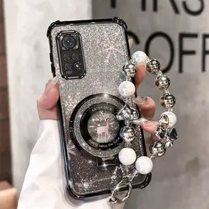 Redmi Note 11 4G Shockproof PC Fashion Strap Lanyard Phone Holder Case For Compatible With Xiaomi Redmi Note 11 4G Deer with Snowflake Winter Style Stand Cover