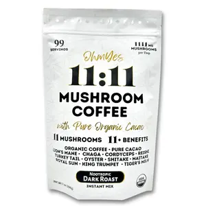OhmYes 1111 Mushroom Coffee + Cacao Powder - 100% Organic Mushroom Blend for Natural Energy & Brain Boost - Instant Beverage