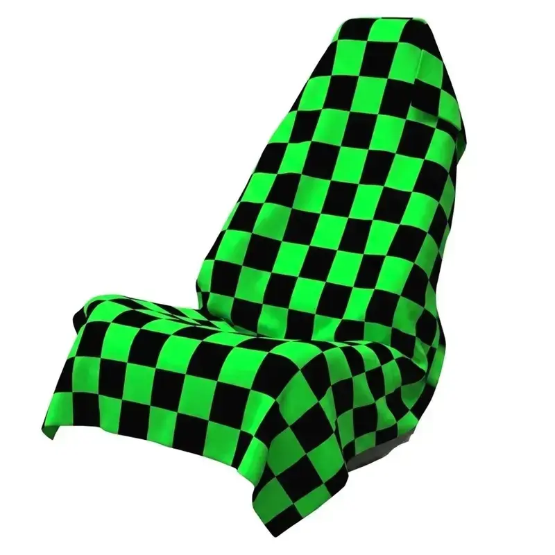 Green  Denim Checkerboard Car Seat Cover, Waterproof Sweatproof Post Workout Seat Protector, Beach & Travel Aesthetic Car Accessories