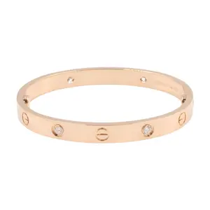 Pre-owned Cartier 18K Rose Gold (Au750) Small Leather Goods Love Au750 Diamond Bracelet Size 16