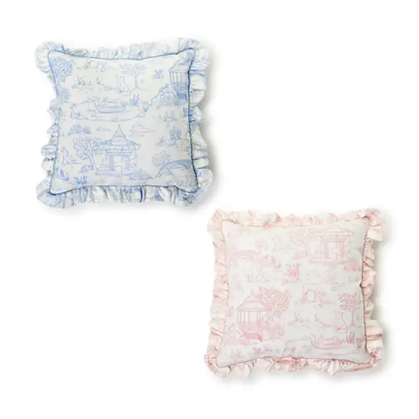 Baby Animal Toile Decorative Pillow with Ruffle Detail