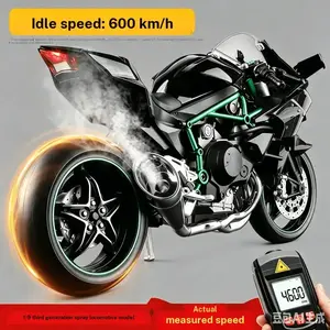 Kawasaki H2R Dynamic Edition 1:9 Motorcycle Model, Dynamic Motorcycle Alloy Model Spray Version Equipped with Exhaust Simulation, Alloy Design, Suitable for Gifts and Collectors, With Start Engine Function, Experience Realism, Alloy Motorcycle Decoration