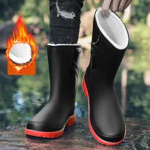 Unisex Waterproof PVC Rain Boots-Casual Style, Solid Color, Slip-on Closing Method, round Toe Design, Waterproof, Eva Insoles, No Lining, Suitable for Autumn and Winter Daily Use Thick Men's Light Walking Safety Shoes