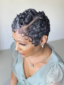 Short Pixie Cut 13x4 Lace Frontal Human Hair Curly Wave Human Hair Wigs for Women Pre-plucked with Baby Hair