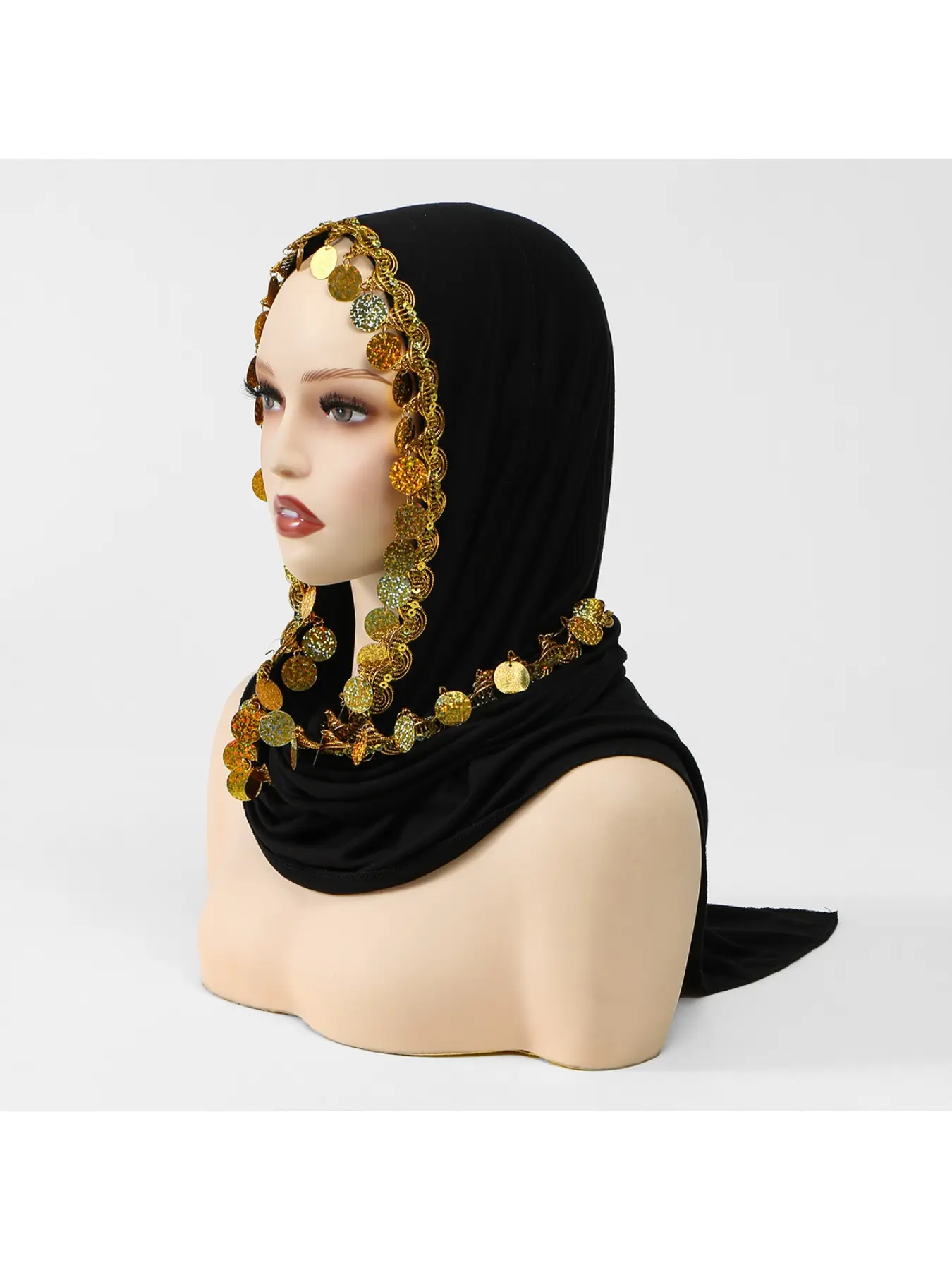 Best-selling hit silk-cotton sequined fringe elegant turban hijab headscarf for Arab Women, Chic, versatile, comfortable, breathable, simple, ethnic, and pull-over