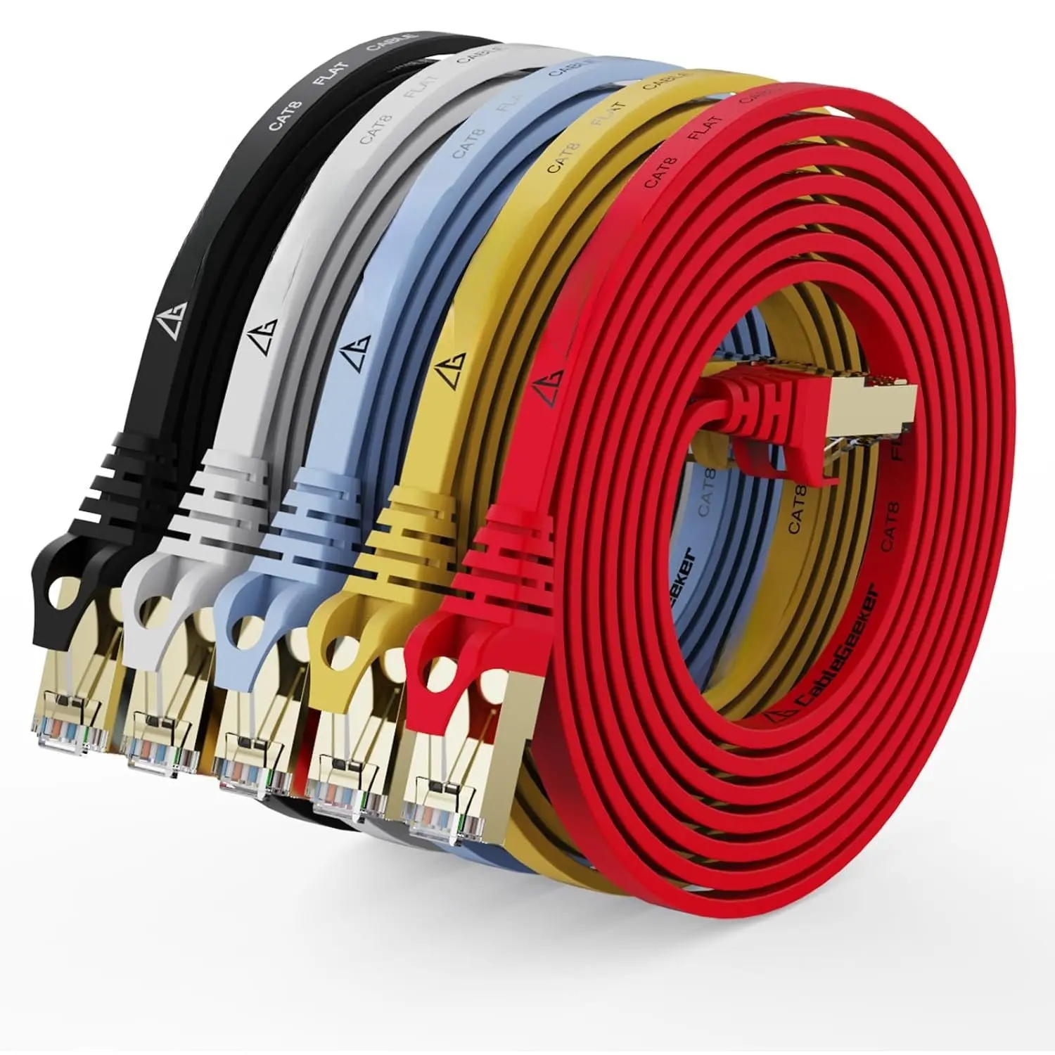 8 Ethernet  7FT 5 Pack Multi Color, 40Gbps 2000Mhz High Speed LAN Network  Gigabit Cat8 Patch Cables, Professional RJ45 Flat Internet  for Modem/Router/PC/PS5/
