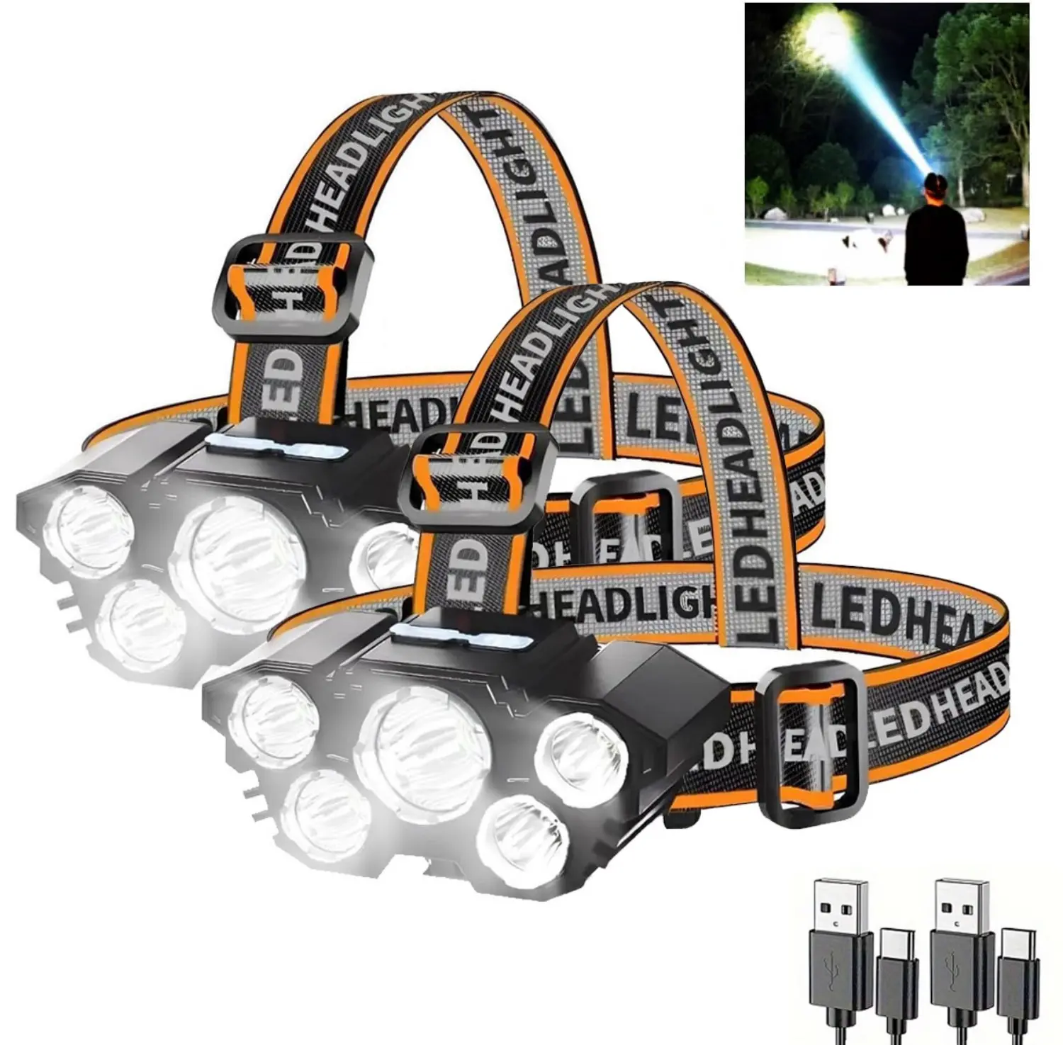2 Pack Rechargable Headlamp, Led Head Lamp with 4 Lighting Modes, Waterproof 	Head Lights for Forehead, Hard Hat Lights, 180 Degree Adjustable Head Flashlights for Adults, Bright Coast Headlamp for Outdoor Camping, Hiking, Running, Father's Day Gifts