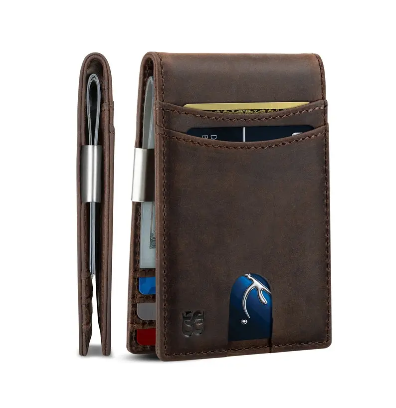 SERMAN BRANDS Mens Money Clip Wallet Rfid Blocking Slim Front Pocket Wallets for Men Full Grain Leather RFID Minimalist Card Holder - Texas