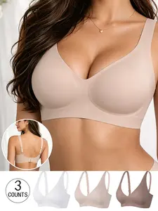 3 Pack / 4 colors, high-quality seamless Smooth jelly bra, 2 rows 4 hooks, XS - XXXL sizes, push-up and lift, adjustable sports vest, suitable for daily wear, parties, yoga, comfortable, breathable and skin-friendly, women's Underwear non-wire bra