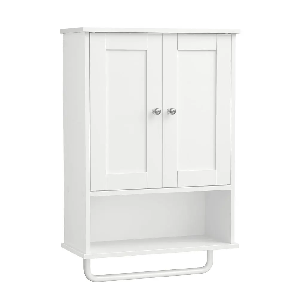 VASAGLE Siren Collection - Hanging Bathroom Cabinet with Towel Rod, Farmhouse Wall Storage Cabinet, with Adjustable Shelf, and Doors