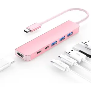 P-CWA02     USB C Hub, Multiport with 4K HDMI Port, 3xUSB-A Ports, USB-C Data Port, 100W PD Port, Compatible New MacBook Pro/Air, iPhone 15 Pro/Pro Max, Surface, Chromebook, More(CE35s, Rose Gold)