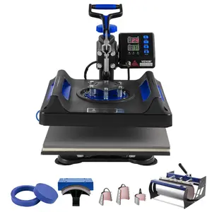 【Father's Day】VEVOR Heat Press Machine, 15 x 15 inch, 8 in 1 Heat Transfer Machine with 30 oz Tumbler Press, 360° Swing Away Digital T-Shirt Pressing, Teflon Coating, for T-Shirts/Mugs/Hats/Plates, Black+Blue