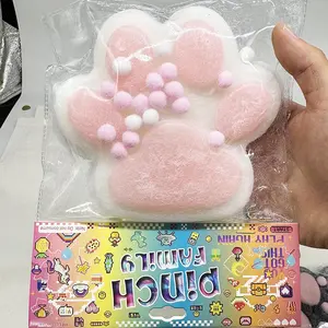 P-SRT07  Taba Giant Paw Squishy for Kids Adults, Big Furry Cat Paw Squishy Toys for Stress Relief, Super Soft Squeeze Fidget Toys (White&Pink)