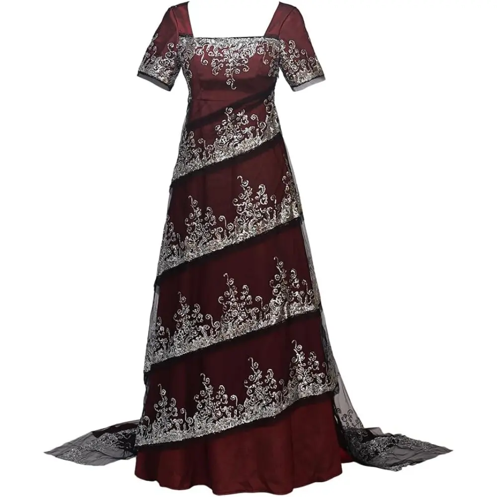 Women's Rose Dewitt Bukater Costume - Red Vintage Formal Fabric Dress, Elegant Evening Hip Dinner Outfit, Formal Wear, Birthday, 3Xl, Xxxl, Elegance, Classic, Graceful Drape, Floor-Length, Polyester Woven, 2Xl, Evening Gown, Vintage Glam, Dry Clean, Sleev