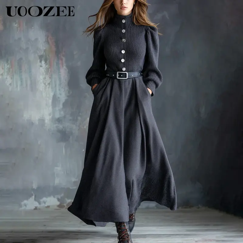 woolen winter dresses Wool Dress with Belt 3XL / Dark Chocolate Versatile and perfect for any occasion Woolen Long Knee Length Dresses