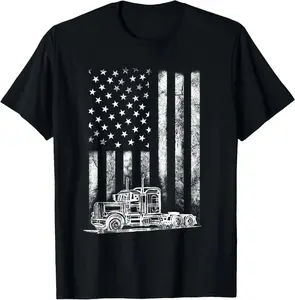 100%cotton Truck Driver American Flag Trucker Vintage Men Women Gift T-Shirt Menswear Top