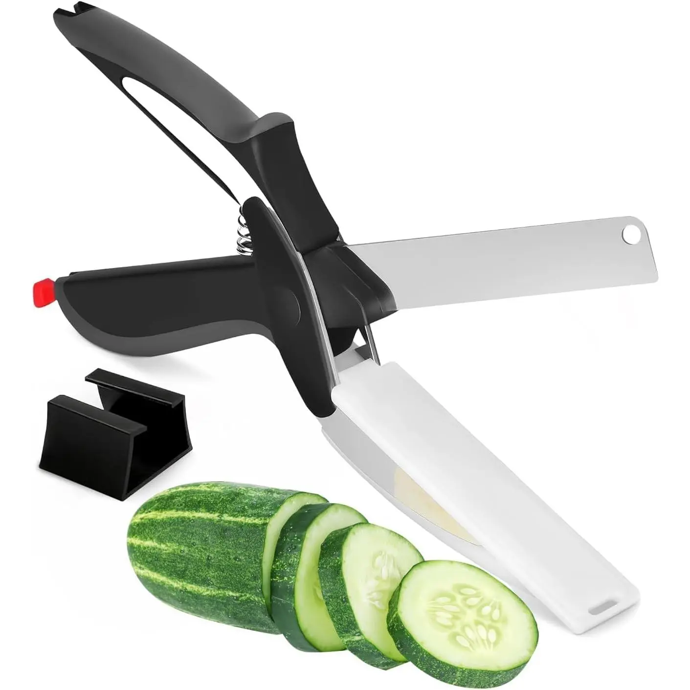 2-in-1 Stainless Steel Vegetable Cutter and Cutting Board Knife, Dishwasher Safe, with Safety Lock, Rust-Resistant - Sharp Kitchen Scissors for Vegetables and Fruits