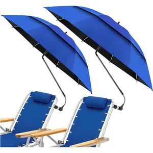 2 Pack 48.6" Double Canopy Beach Umbrella with Clamp, UPF50+ Beach Chair Umbrella with clip, 360°Adjustable Portable Outdoor Wheelchair, Patio, Golf Carts,Camping(Not Include Chair)