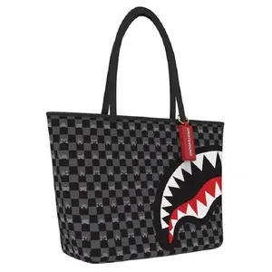 SPRAYGROUND T8916 GRAY PEEKING CHARACTER CHECK TOTE S26