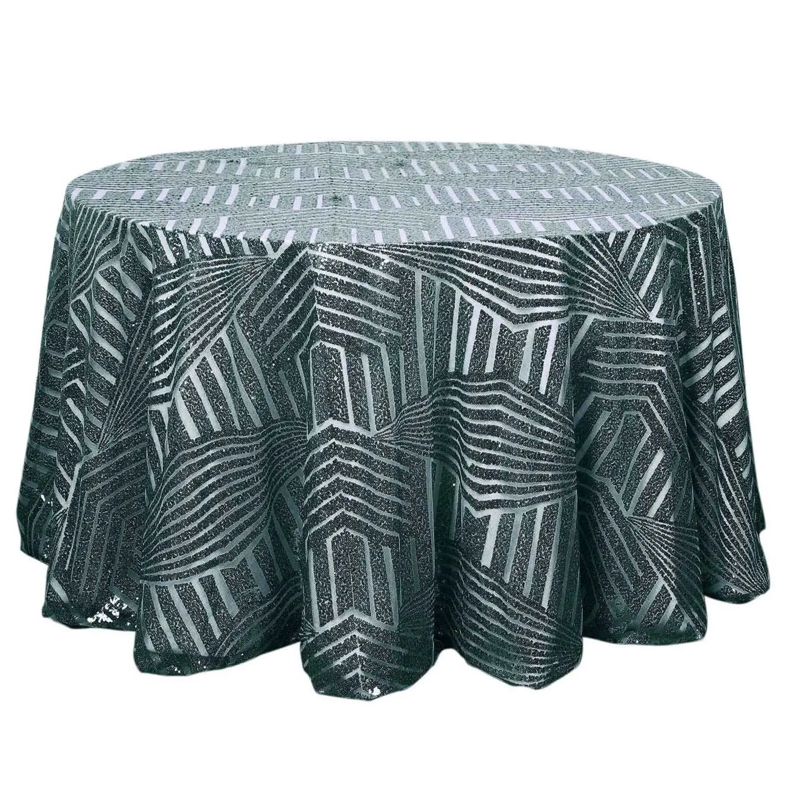 120" 1-Piece Round Shape Sequin Tablecloth, Hunter Emerald Green - Glow Glam Seamless Diamond Glitz Outdoor Table Cover for Easy Dry Care, Baby Showers