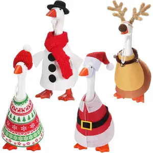 4 Sets Christmas Mini Desk Goose Outfit(Excluding geese) 7 Inch Magnetic Silly Goose Statue Santa Snowman Reindeer Red Green Print Costume Xmas Holiday Keychain Decor for Duck Desk Key Holder Decor (Lively)