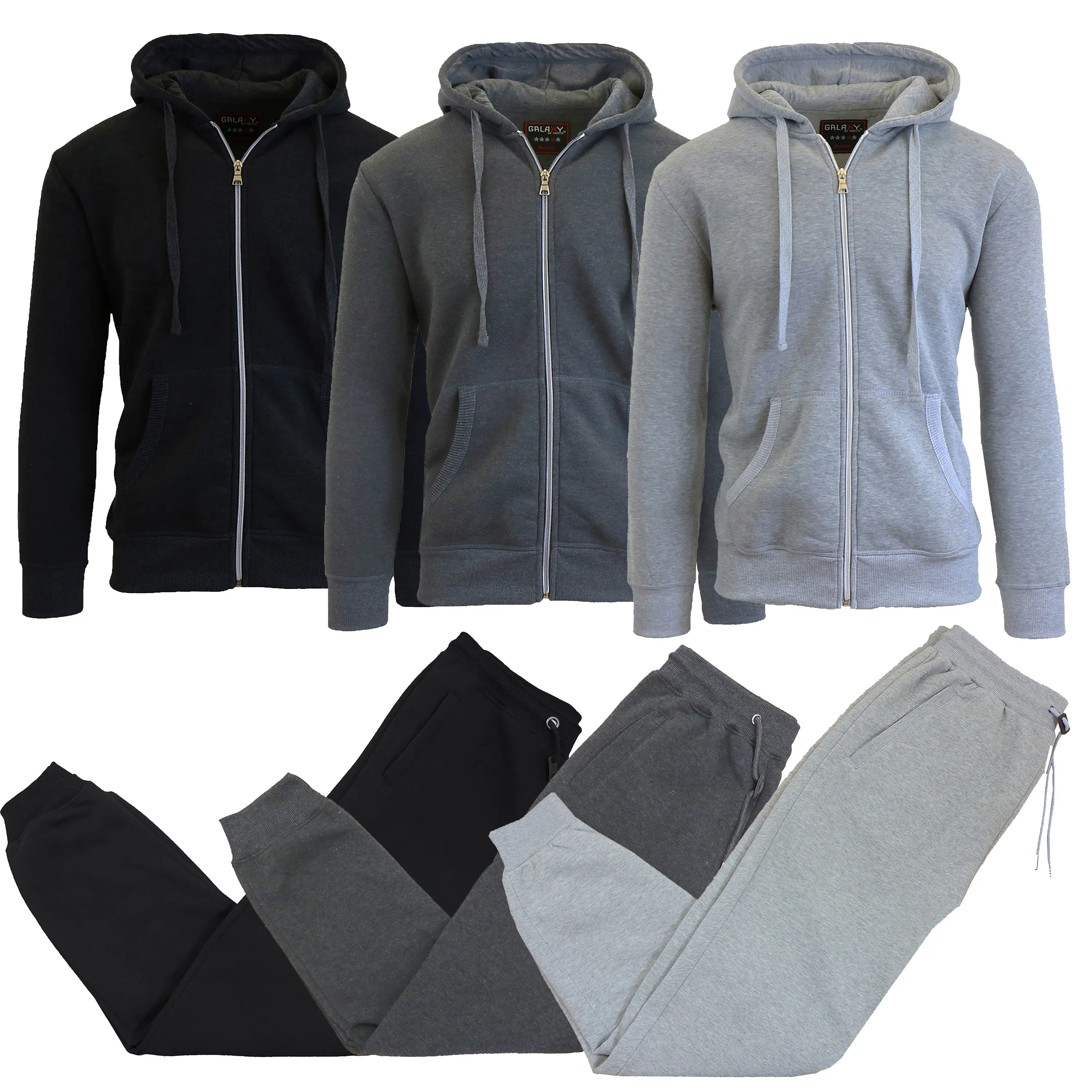 (6-Piece) Black - Charcoal - Heather Grey Sets