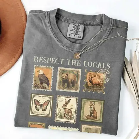 Comfort Colors Vintage Respect The Local Wildlife T-Shirt, Gift For Nature Lover, Animal Lover, Protect National Parks, Ideal Gift Tee