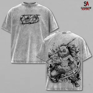Inosuke Hashibira Tee Washed – Demon Slayer Washed Anime Manga T-Shirt, Minimal Washed Beast Breathing Graphic Tee, Unisex Oversized Streetwear Shirt, Wild Mountain Fighter Aesthetic Tee, Gift for Demon Slayer Fans