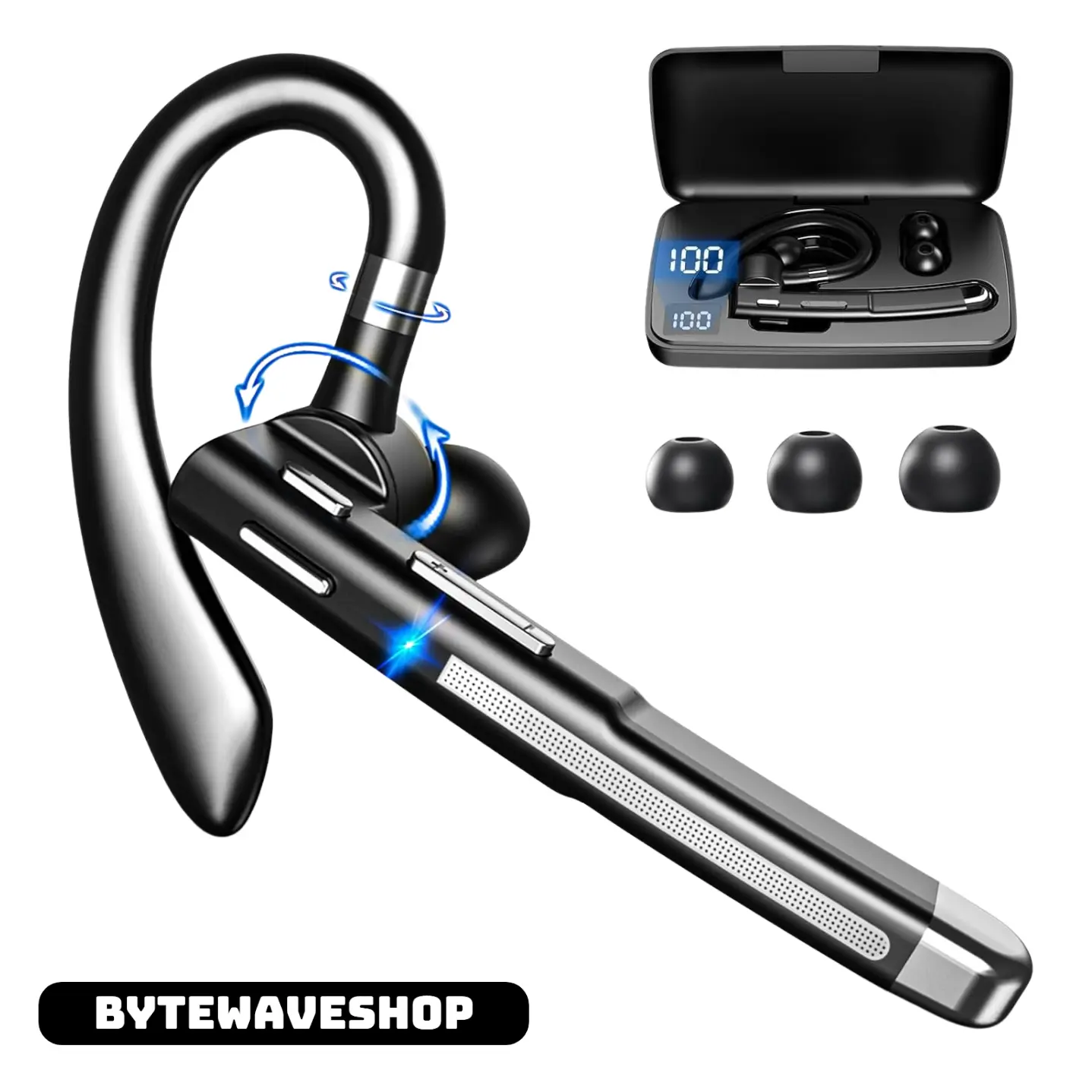イヤホン Only 1month use Bytewaveshop Bluetooth Headset V6.1, 100H Talk Time Single-Ear